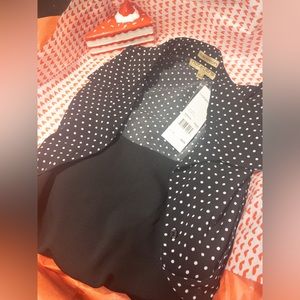 Vintage notations silky black and white polka dot blouse NWT